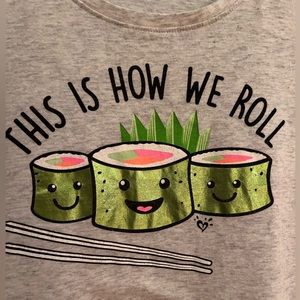 Justice This is How We Roll gray Sushi Tee Girls Size 10 (Big Kids)